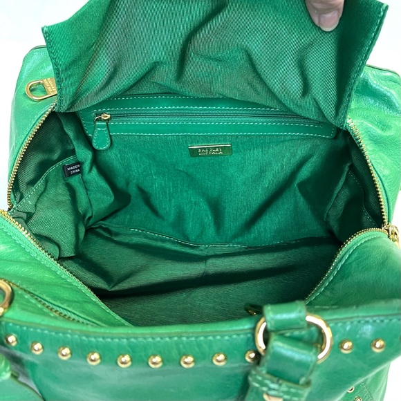 Badgley Mischka Nina Green Leather Studded Satchel Handbag - Picture 13 of 14